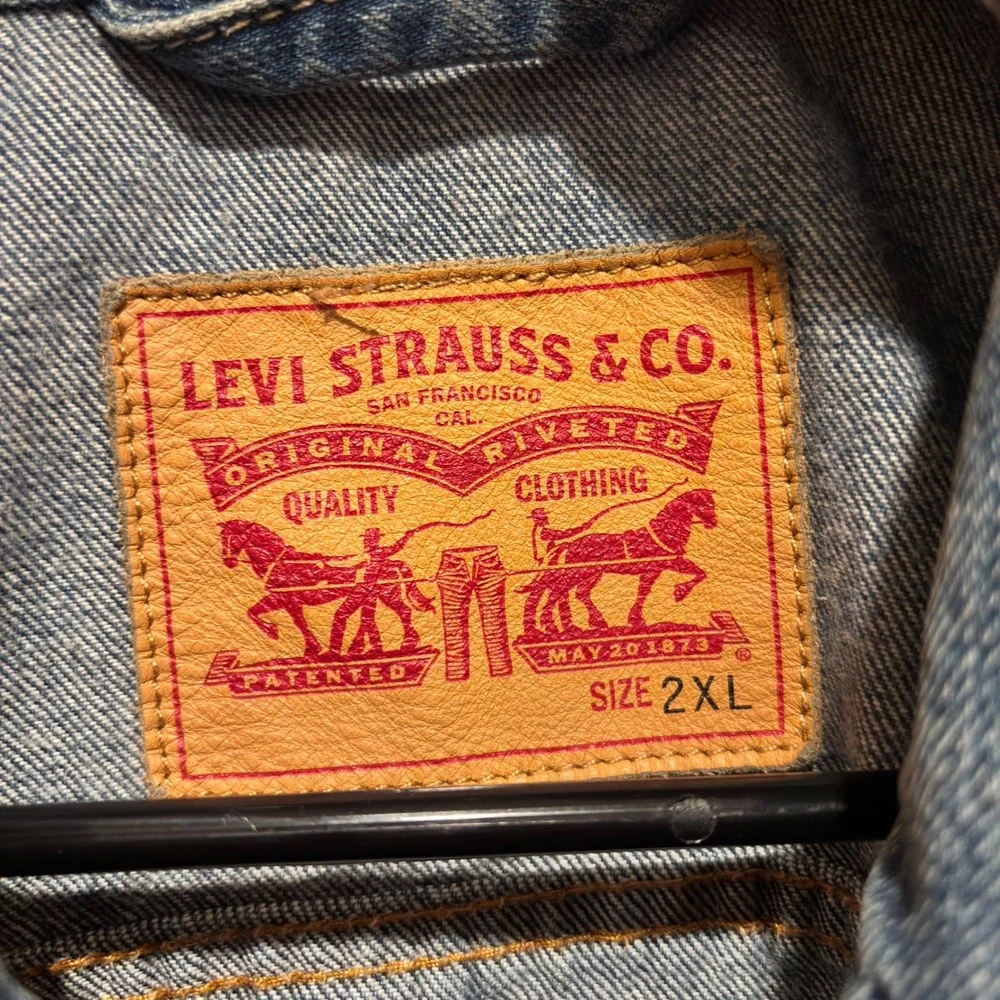 Levis Mens Denim Trucker Jacket Medium Wash Blue Button Front 2XL - Picture 5 of 12